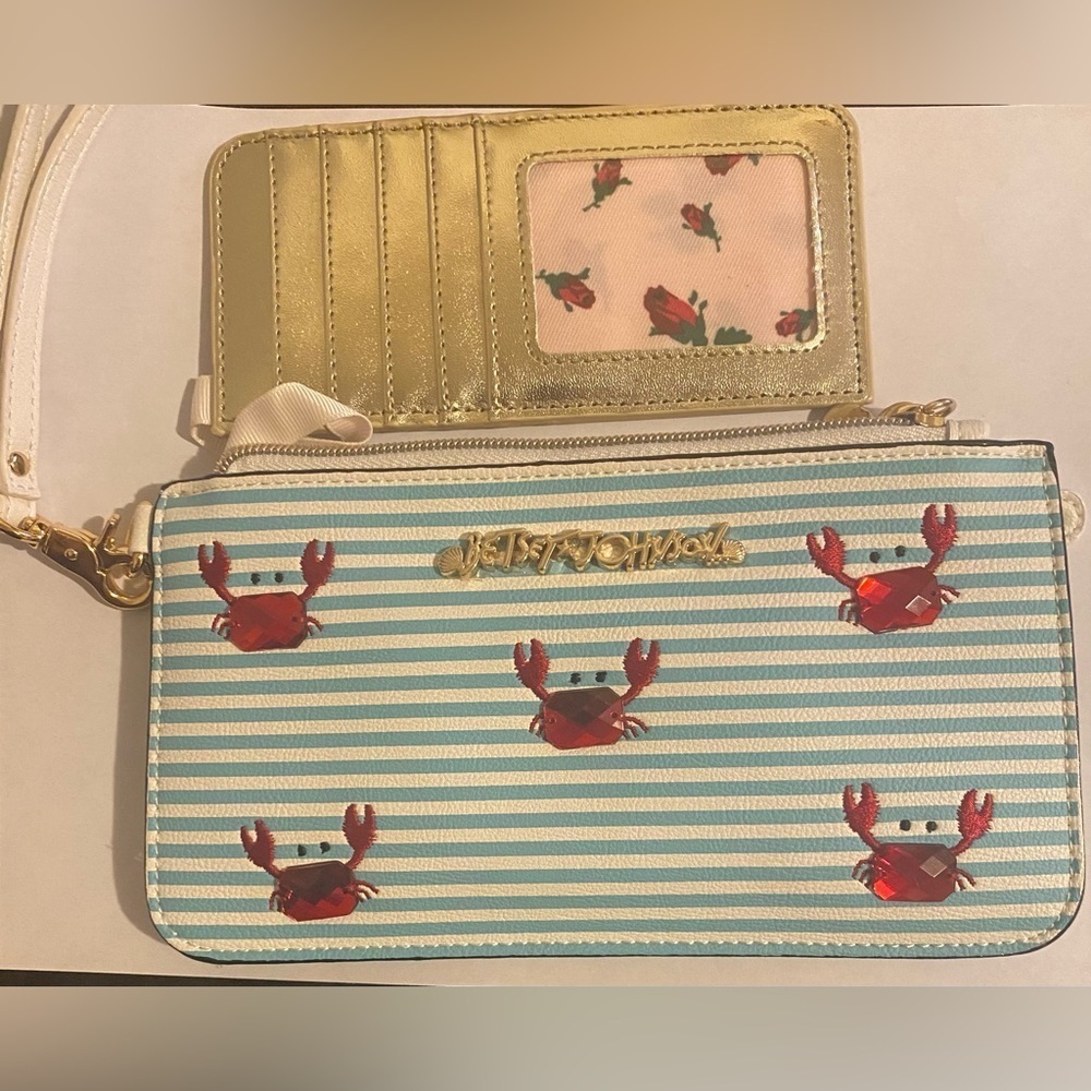 Betsey Johnson Crab jeweled striped wristlet